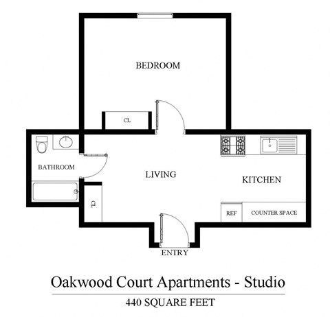 Floor plan for studio, 1 bath, 440 sqft